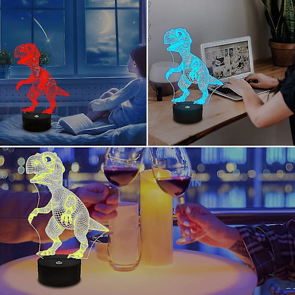 3D Illusion Night Light, LED bordslampor, Dinosaur Night Sky, 16 färger USB Charging Light Up B