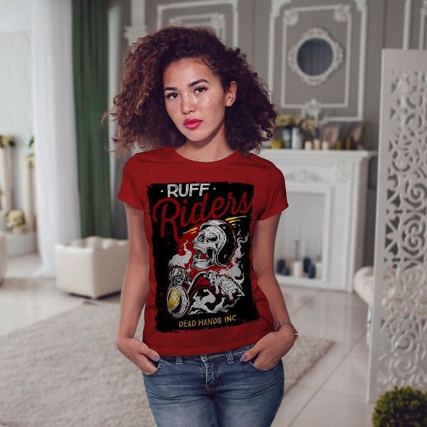 Ruff Riders Skull Biker Dam Röd-skjorta 3XL
