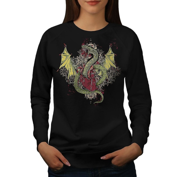Mystical Dragon Fantasy Women Blacksweatshirt | Wellcoda S