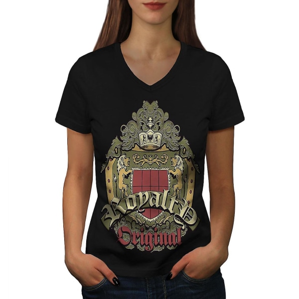 Arms Coat Lion Fashion Dam T-shirt med svart v-ringad hals XXL