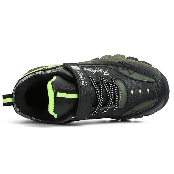 Pojkar Flickskor Utomhusvandring Vattentät Sneaker för barn 2J201 BlackGreen 30
