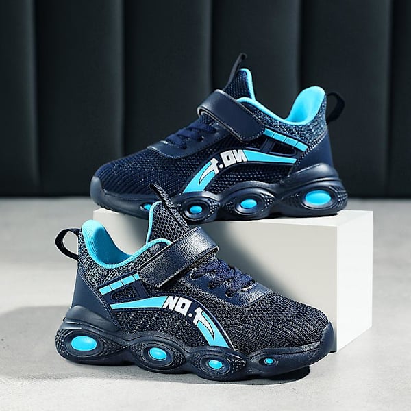 Barn Sneakers Andas löparskor Mode Pojkar Flickor Sportskor 3A670 BlackBlue 34