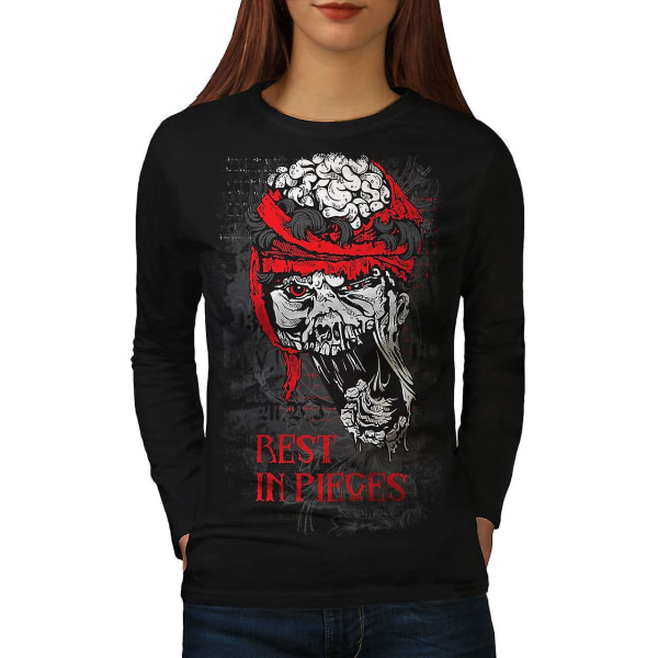 Rest In Pieces Zombie Kvinnor Svart Långärmad T-shirt | Wellcoda M