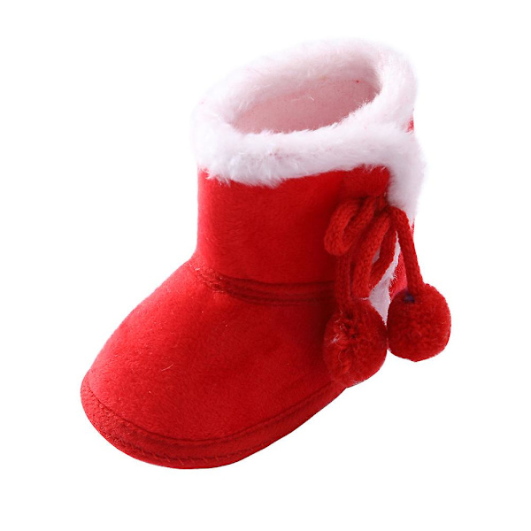 Vintervarma nyfödda toddler 1 år baby Flickor Pojkar Skor Mjuk sula Pälssnöskor 0-18M Red 7-12 Months