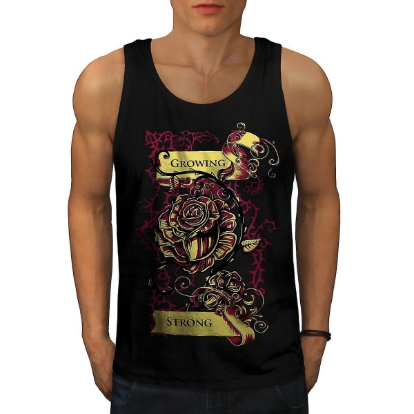 Growing Strong Slogan Men Blacktank Top | Wellcoda S