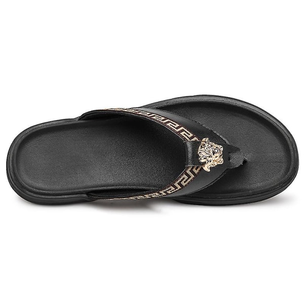 Herrflip-flops Läder Casual Sandaler Tofflor Mode Trend Strandskor 20223 Black 41