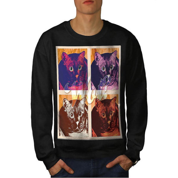 Scared Funy Cute Cat Men Blacksweatshirt M