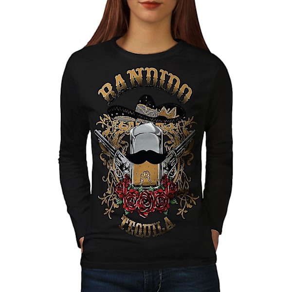 Bandido Tequila Rose, svart långärmad T-shirt för kvinnor M