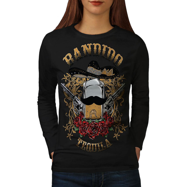 Bandido Tequila Rose, svart långärmad T-shirt för kvinnor XL