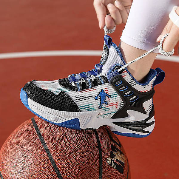 Basketskor för pojkar Mode Halkfria sneakers Sportskor som andas 3B2330 BlackBlue 34