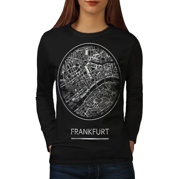 Tyskland Frankfurt Kvinnor Svart Långärmad T-shirt | Wellcoda XL