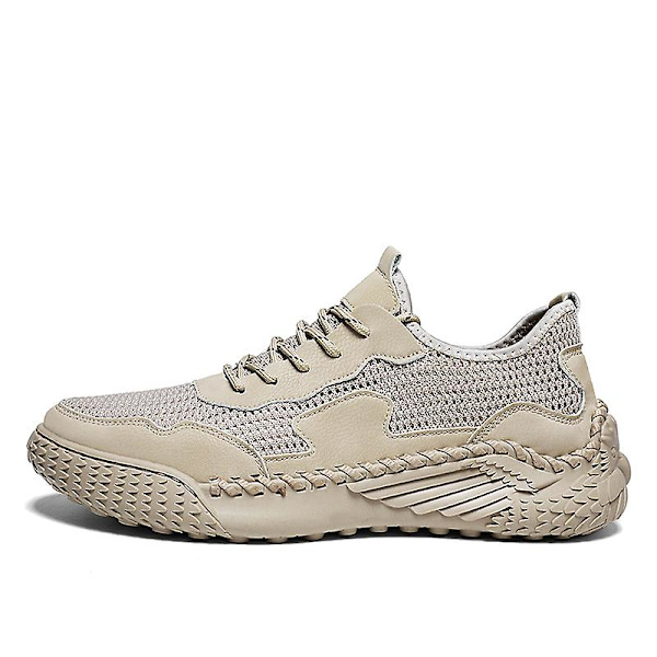 Promenadskor för män Andas Flying Woven Mesh joggingskor Halkfria sneakers 3C9903 Beige 46