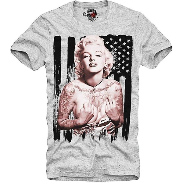 T Shirt Marilyn Monroe Pin Up Tatuering Usa Flag Gbc Gray XXL