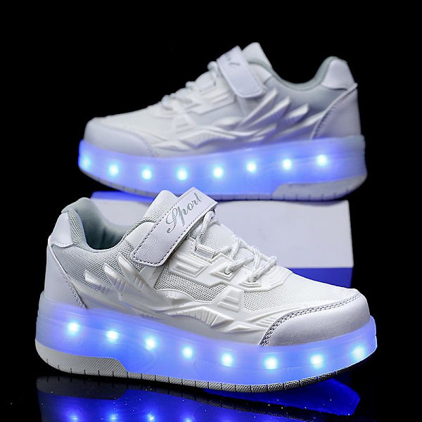Barnsneakers Dubbelhjulsskor Led Light Skor q7 White 28