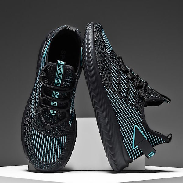 Sneakers för män Andas stretchtyg Mjukt Bekväma löparsportskor 2G6921 BlackGreen 43
