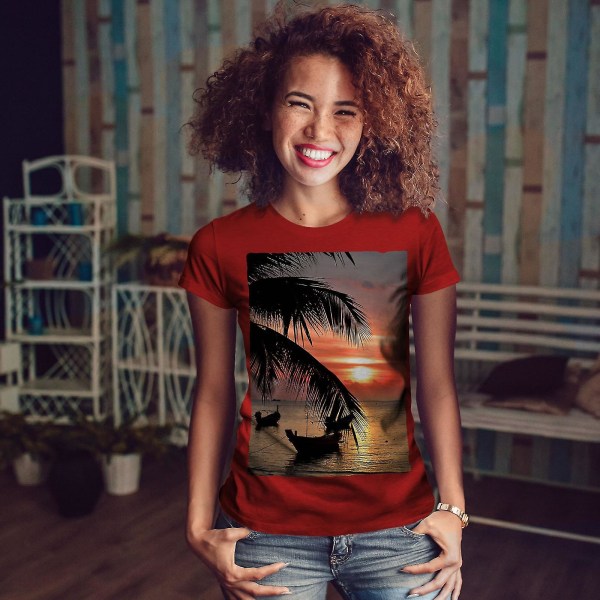 Sunset Palm Tree Women Redt-shirt 3XL