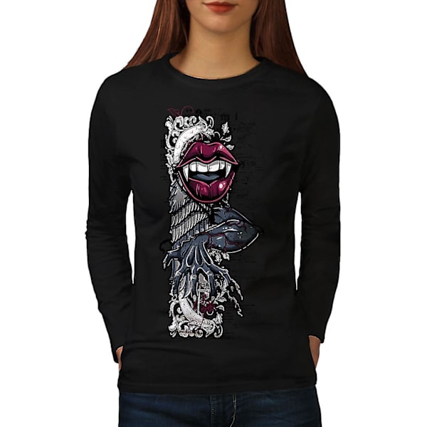 Läppar Skrämmande Förför Kvinnor Blacklong Sleeve T-shirt | Wellcoda M