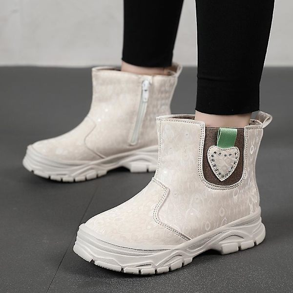 Vintersnöskor för barn Varma ankelstövlar Halkskydd Pojkar Flickor Vinterskor 821 Beige 34