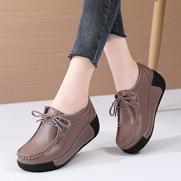 Damskor för casual Loaferskor Mammaskor 3A691 Brown 39