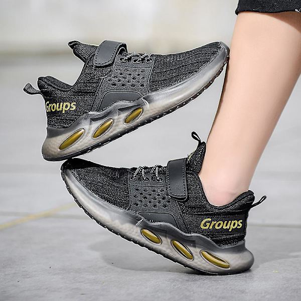 Barn Sneakers Andas löparskor Mode Pojkar Flickor Sportskor 2Ld101 BlackGold 34