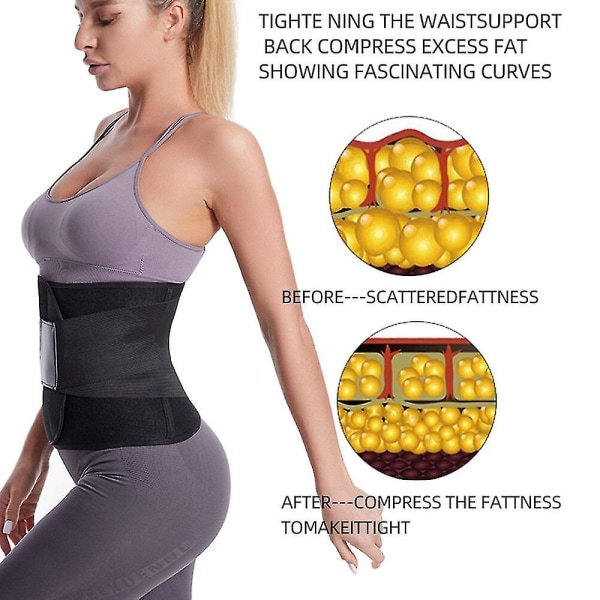 Svett Bastu Waist trainer Fitness Body Shapwear Bälte Magkontroll Timglas Figur Träningsband Bantningskorsett, svart XXL