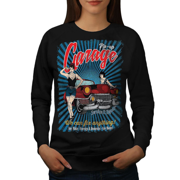 Pin Up Car Garage Women Blacksweatshirt XXL