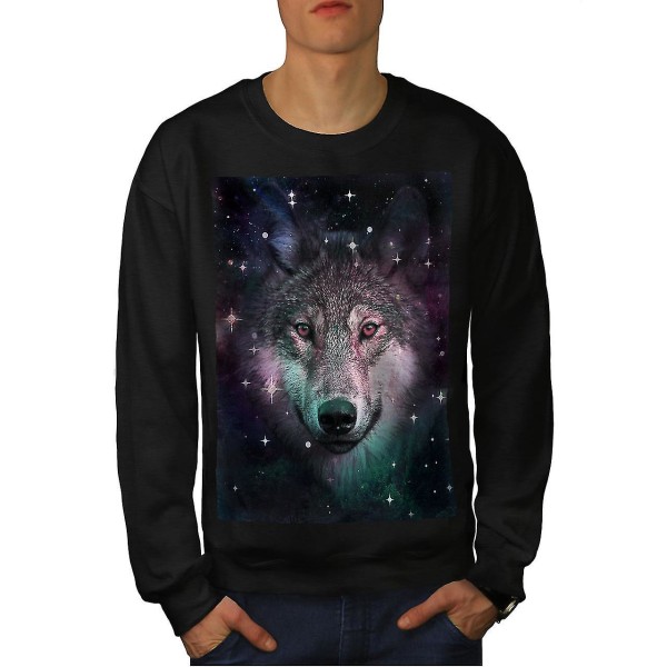 Wolf Space Cosmos Animal Men Blacksweatshirt XL