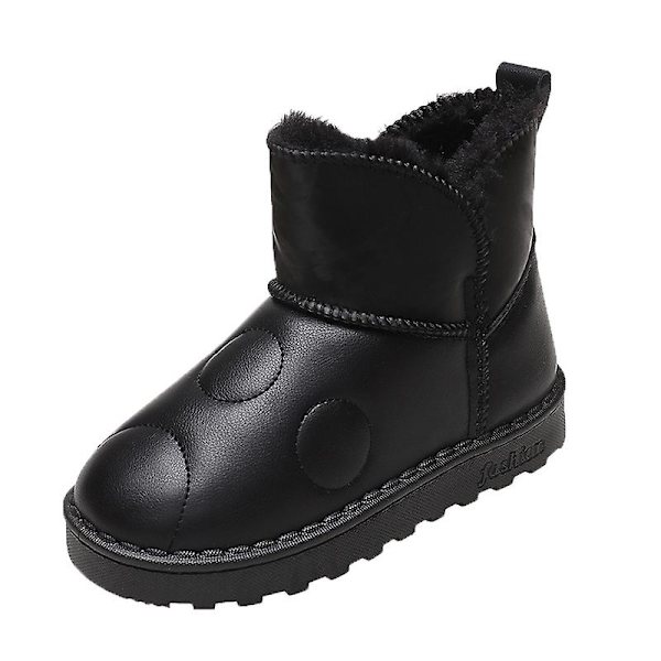 Pojkar Flickor Vintersnöboots Varma ankelstövlar Barn Anti-halk vinterskor H2109 Black 35