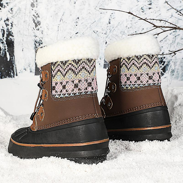 Vintersnöskor för barn Varma ankelstövlar Halkskydd Pojkar Flickor Vinterskor E01 Brown 33
