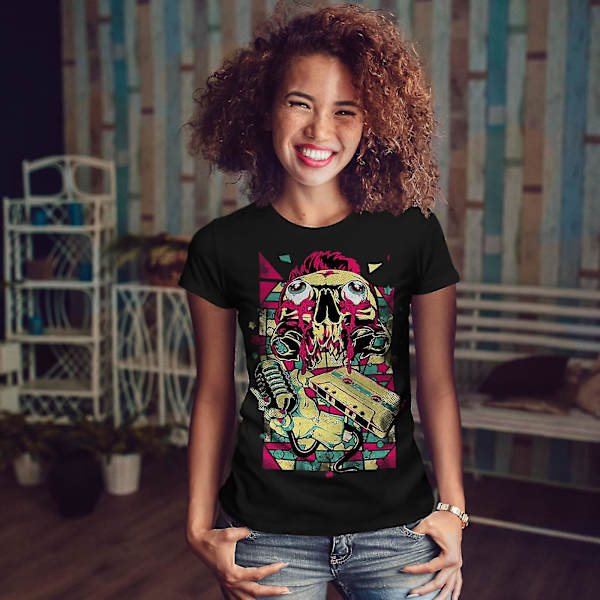 Musik Zombie Mic Mode Svart T-shirt för kvinnor | Wellcoda M