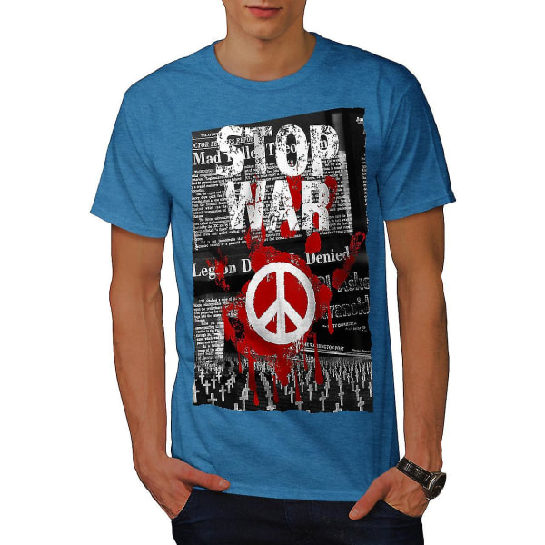 Stop War Peace Slogan Men Royal Bluet-shirt L