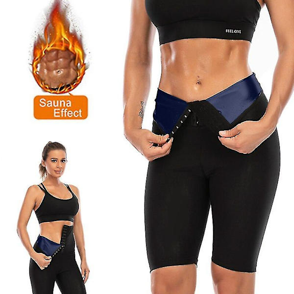 Midjetränare Svett Bastu Byxor Body Shaper Slimming Byxor Dam Waist trainer Magen Hot Thermo Sweat Leggings Fitness Träning, 5 To Point Byxor Blå S M