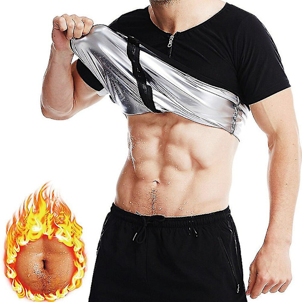 Herr Bastu Shaper Väst Thermo Sweat Shapewear Linne Bantningsväst Waist trainer Korsett Gym Fitness Hot Workout Dragkedja Skjorta,silver L XL