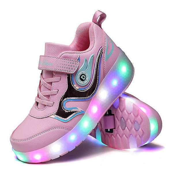 Barnsneakers Dubbelhjulsskor Pojkar Flickor Led Light Skor Fr916 Pink1 34