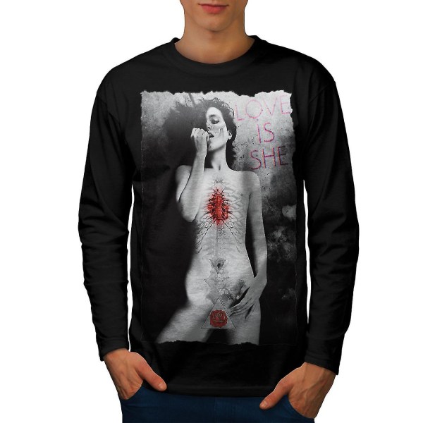 Girl Naken Love She Sexy Men Blacklong Sleeve T-shirt S