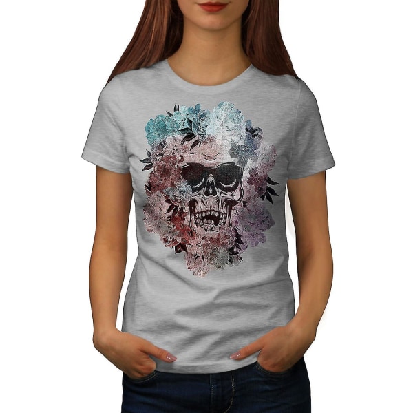 Skull Skeleton Flower T-shirt för kvinnor S
