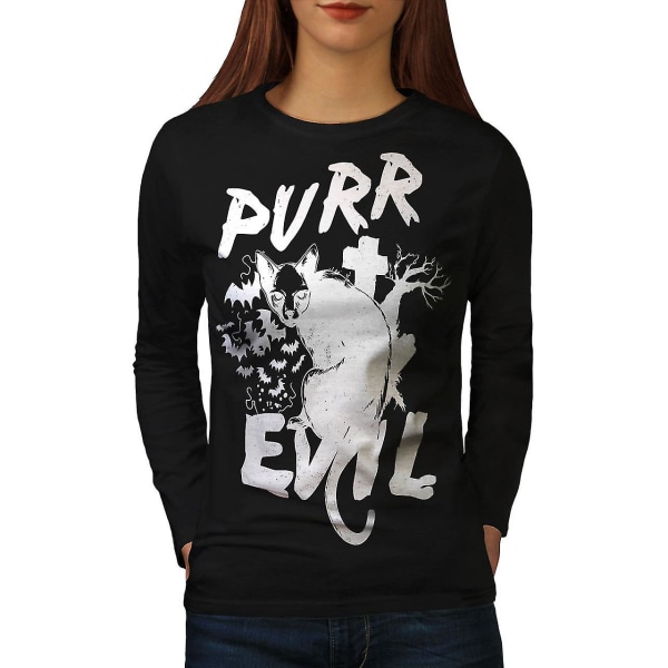 Evil Cat Pure Scary Cat Women Blacklong Sleeve T-shirt XL