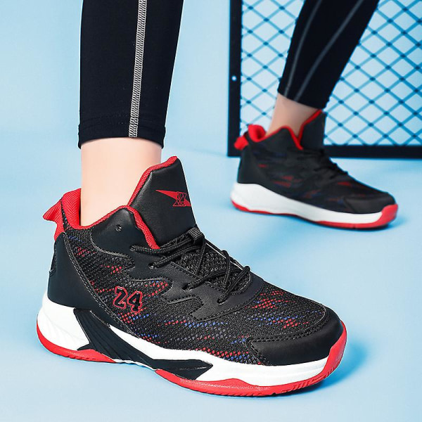 Barn Pojkar Flickor Sneakers Löparskor som andas Mode Sportskor 3A8802 BlackRed 40