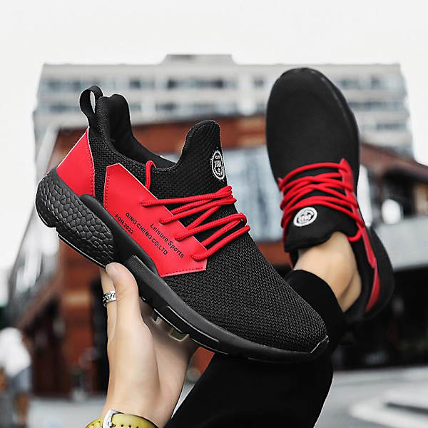Herrsneakers Lättviktssportlöparskor Andas promenadskor BlackRed 42