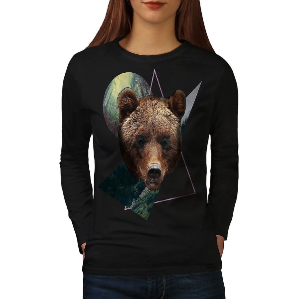 Bear Beast Moon Animal Women Blacklong Sleeve T-shirt S