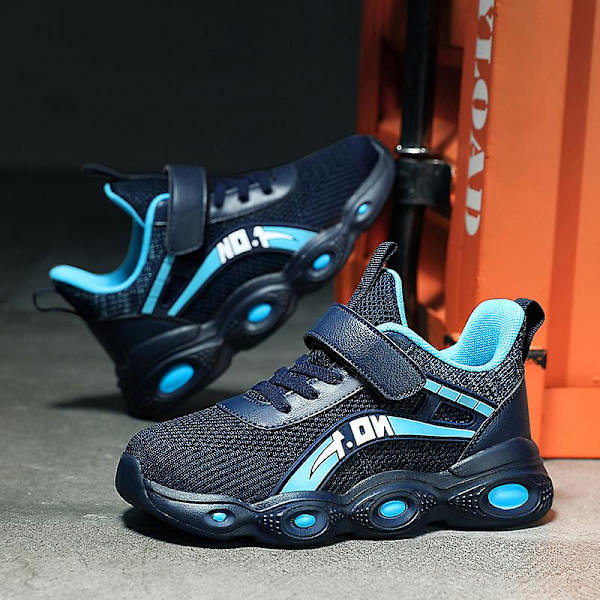 Barn Sneakers Andas löparskor Mode Pojkar Flickor Sportskor 3A670 BlackBlue 34