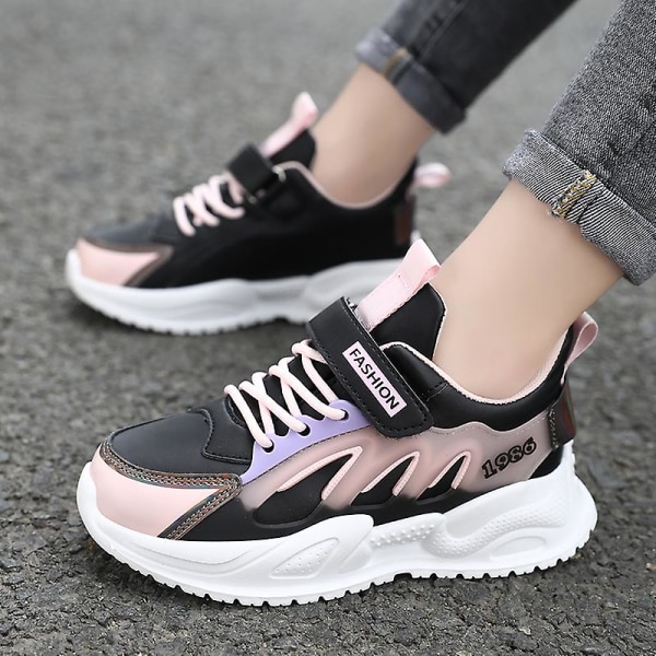 Sneakers för barn som andas löparskor Mode för tjejer Sportskor 831 BlackPink 34