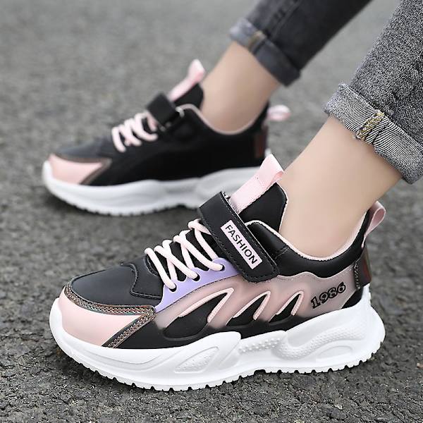 Sneakers för barn som andas löparskor Mode för tjejer Sportskor 831 BlackPink 37