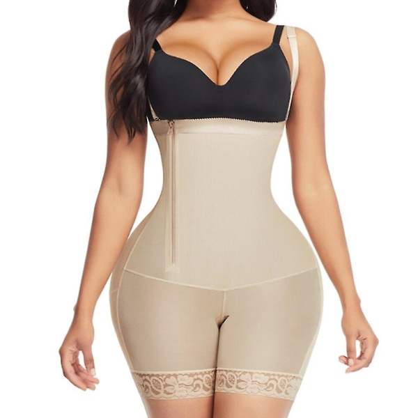 Lequeen Colombiana Mujer Magkontroll Gördel Kompression Kroppsformare med dragkedja Post Fettsugning Bantning Shapewear Skims,beige M