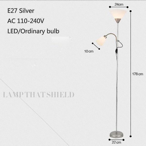 Smidesmålad golvlampa Justerbar E27 Led 220v Vardagsrum Arbetsrum Sängkontor (svart)