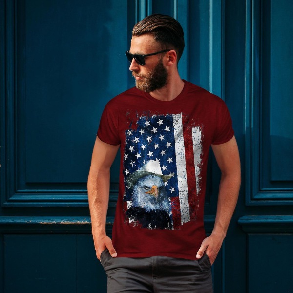 Eagle Cowboy Hat Flagga Män Redt-shirt XXL