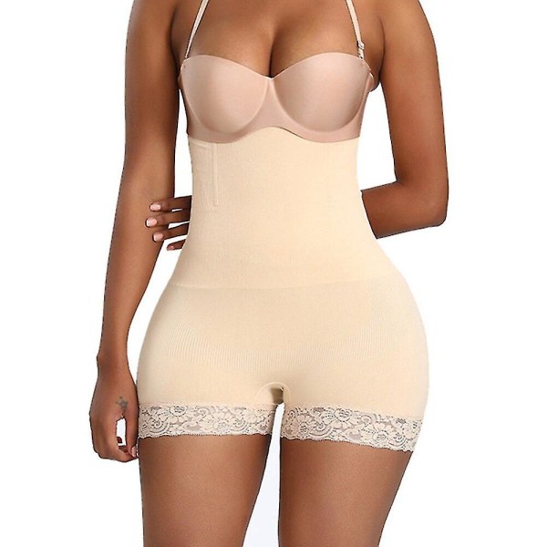 Slimming Slida Platt mage Underkläder Kroppsformare Hög midja Magkontroll Push Up Höft Rumpa Lifter Spets Body Shapewear Dam,beige M L