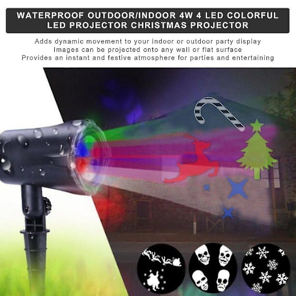 Vattentät Utomhus/inomhus 4w 4 Led Färgglad Ledprojektor Julprojektor