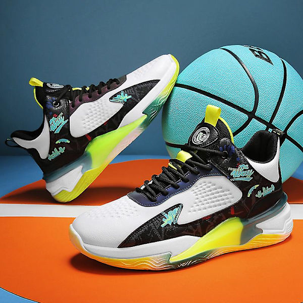 Basketskor för män Mode Halkfria Sneakers Andas Sportskor Yj993 WhiteGreen 41