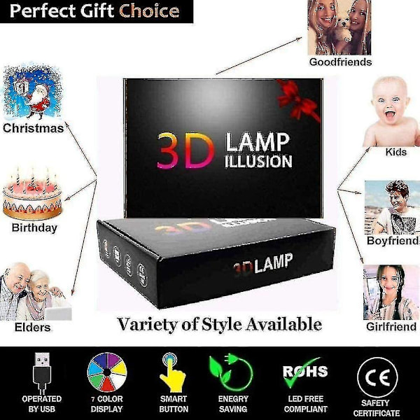 3D Illusion Lampa 7 färger Optical Change Touch Light USB och fjärrkontroll Art Deco gör en romantisk